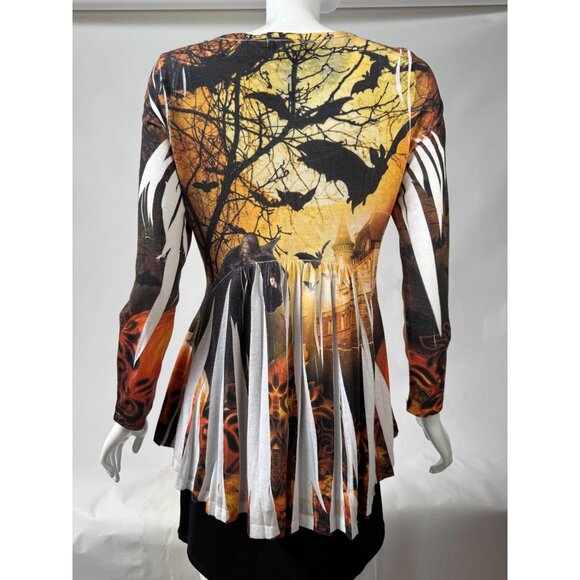 Halloween Castle & Cat Print Long Sleeve Tunic Top - Picture 2 of 16